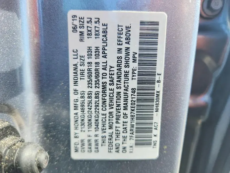 2019 HONDA CR-V EXL  