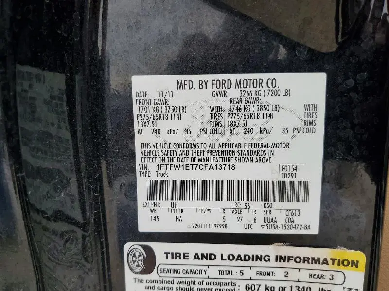 2012 FORD F150 SUPERCREW  