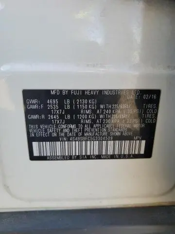 2016 SUBARU OUTBACK 2.5I PREMIUM  