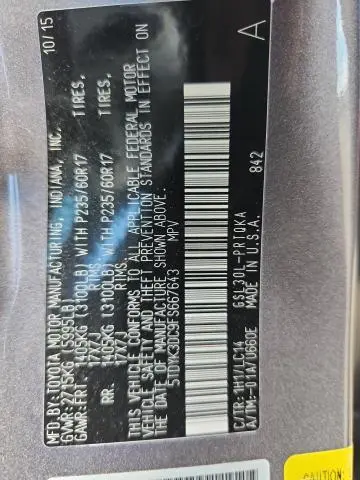2015 TOYOTA SIENNA XLE  