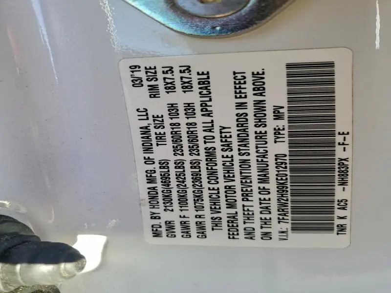 2019 HONDA CR-V TOURING  