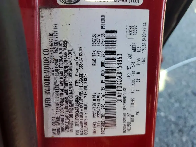 2012 FORD FUSION SPORT  