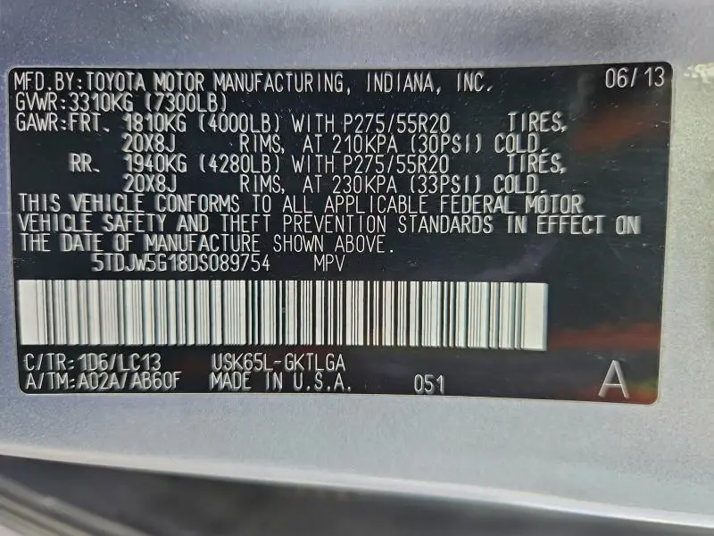 2013 TOYOTA SEQUOIA LIMITED  