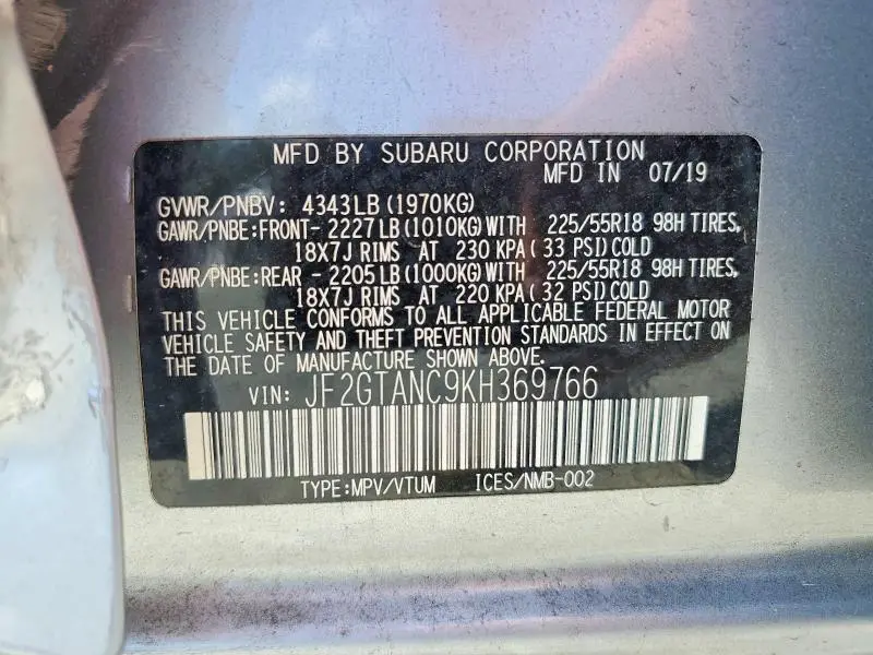 2019 SUBARU CROSSTREK LIMITED  
