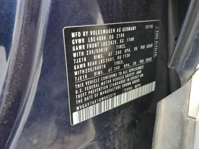 2016 VOLKSWAGEN TIGUAN S