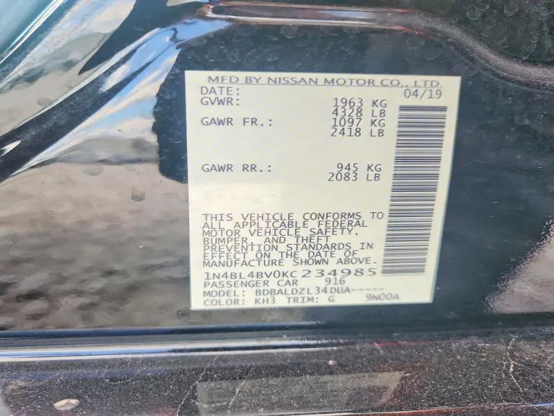 2019 NISSAN ALTIMA S  