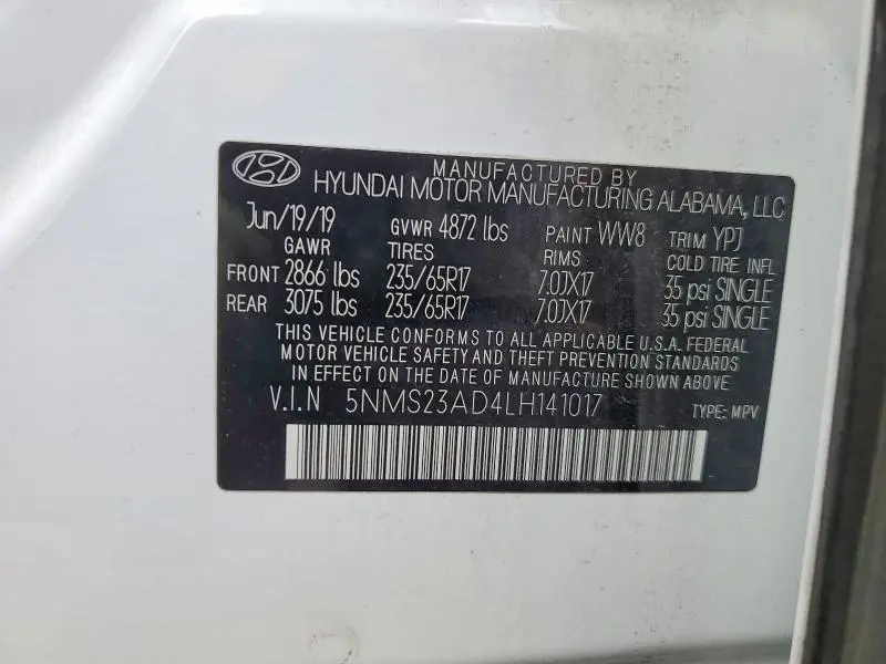 2020 HYUNDAI SANTA FE SE  