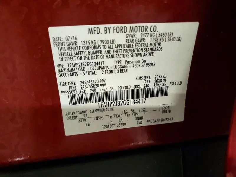 2016 FORD TAURUS LIMITED  