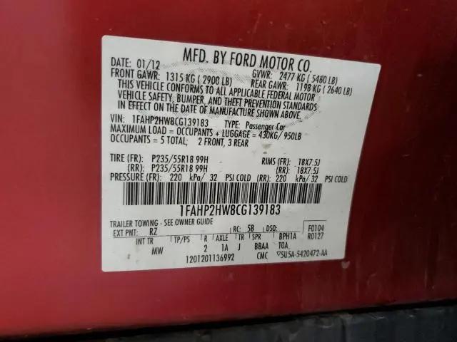 2012 FORD TAURUS SEL  