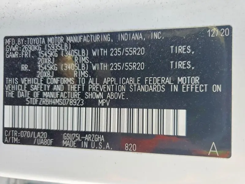 2021 TOYOTA HIGHLANDER PLATINUM  