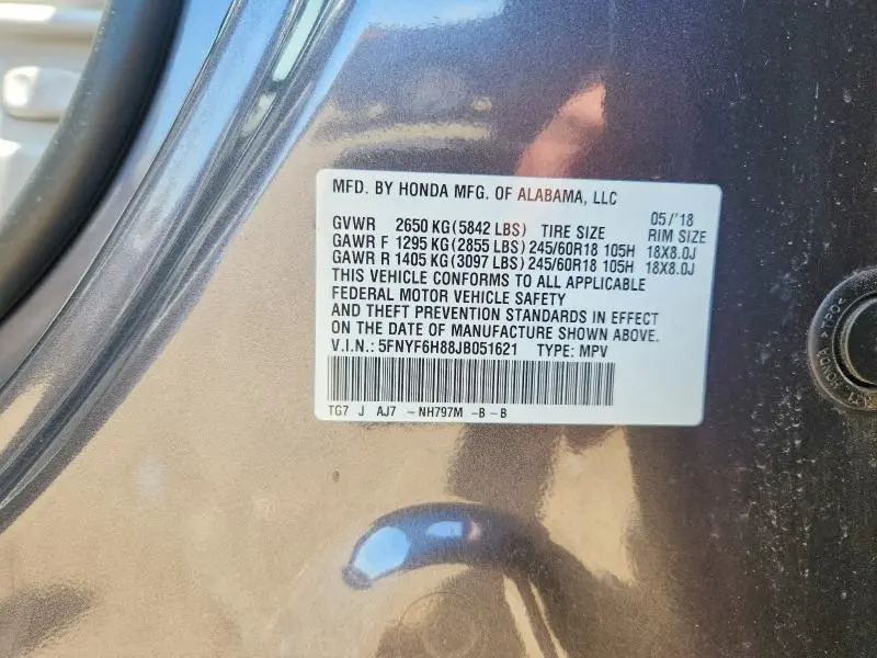 2018 HONDA PILOT EXL  