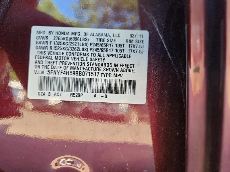 2011 HONDA PILOT EXL  