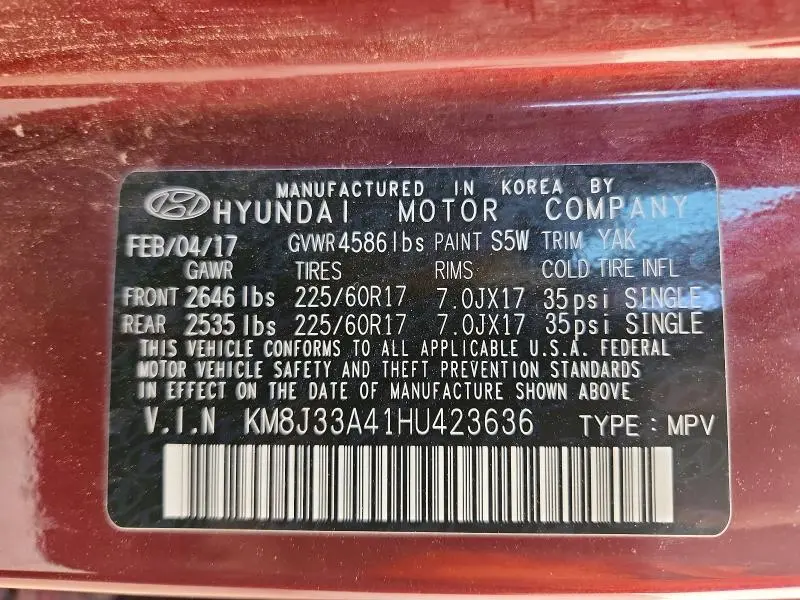 2017 HYUNDAI TUCSON SE PLUS  