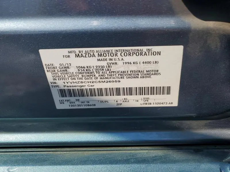 2012 MAZDA 6 I  