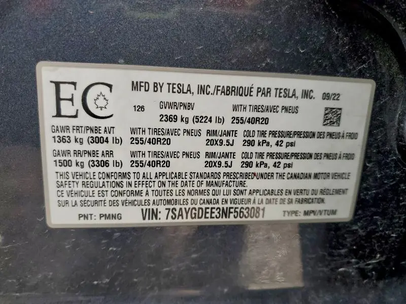 2022 TESLA MODEL Y   