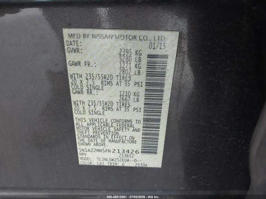 2015 NISSAN MURANO PLATINUM