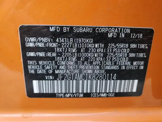 2019 SUBARU CROSSTREK LIMITED