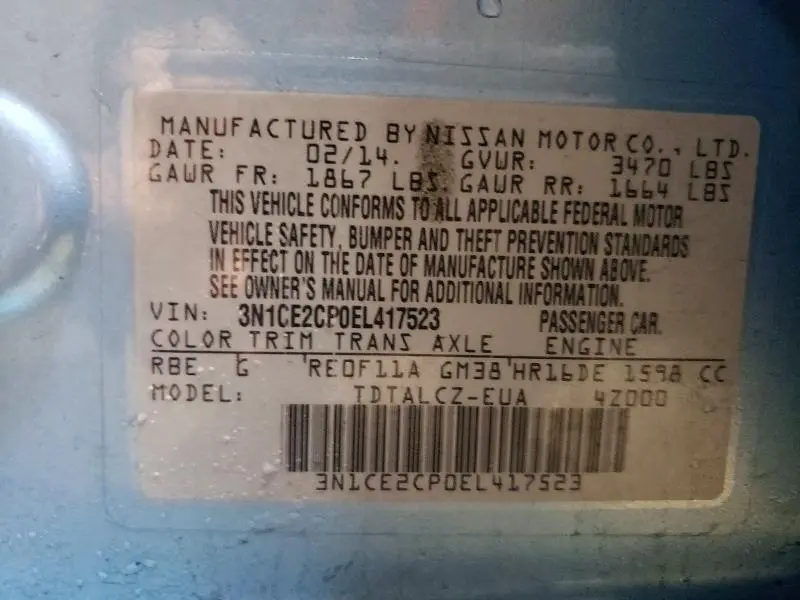 2014 NISSAN VERSA NOTE S  