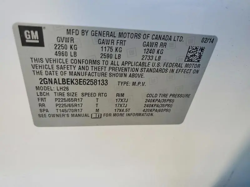 2014 CHEVROLET EQUINOX LT  