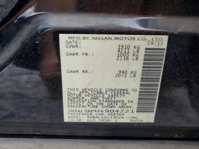 2015 NISSAN ALTIMA 2.5 S  
