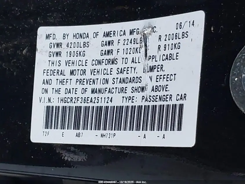 2014 HONDA ACCORD LX