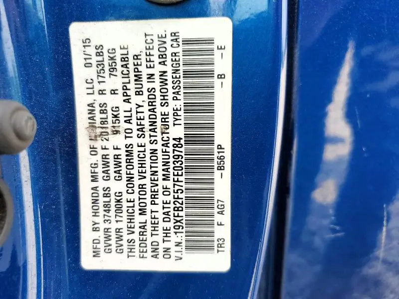 2015 HONDA CIVIC LX  