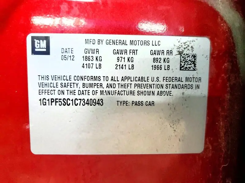 2012 CHEVROLET CRUZE LT  