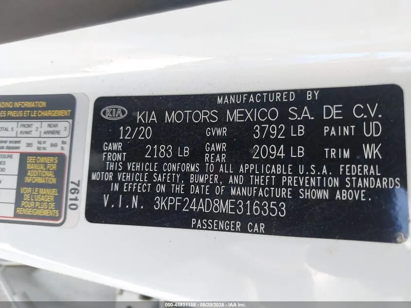 2021 KIA FORTE LXS
