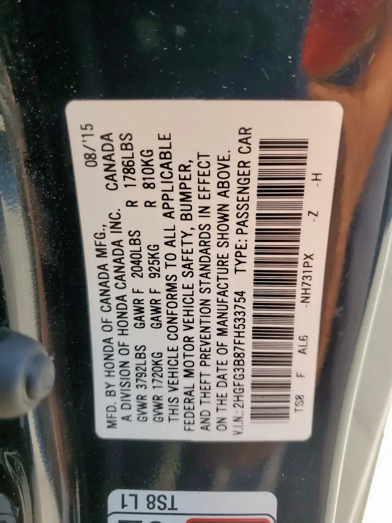 2015 HONDA CIVIC EX  