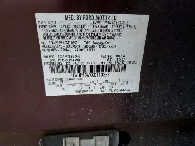 2012 FORD TAURUS SEL  