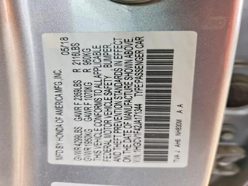 2018 HONDA ACCORD EX  
