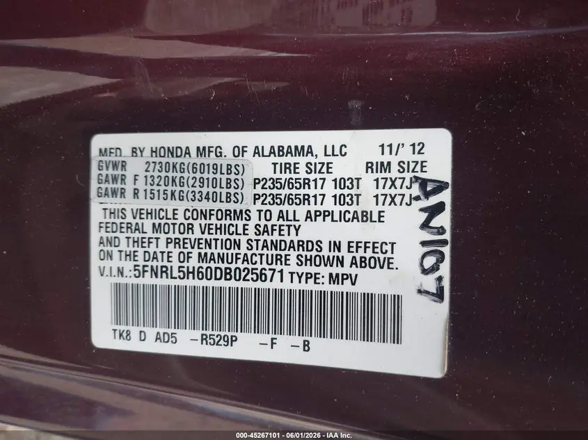 2013 HONDA ODYSSEY EX-L