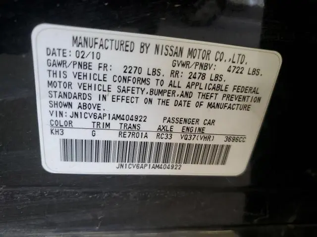 2010 INFINITI G37 BASE  