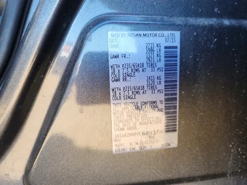 2015 NISSAN PATHFINDER SL  