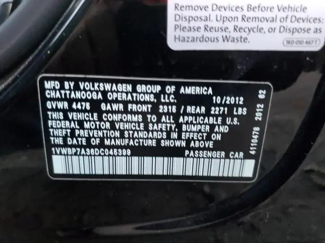 2013 VOLKSWAGEN PASSAT SE  