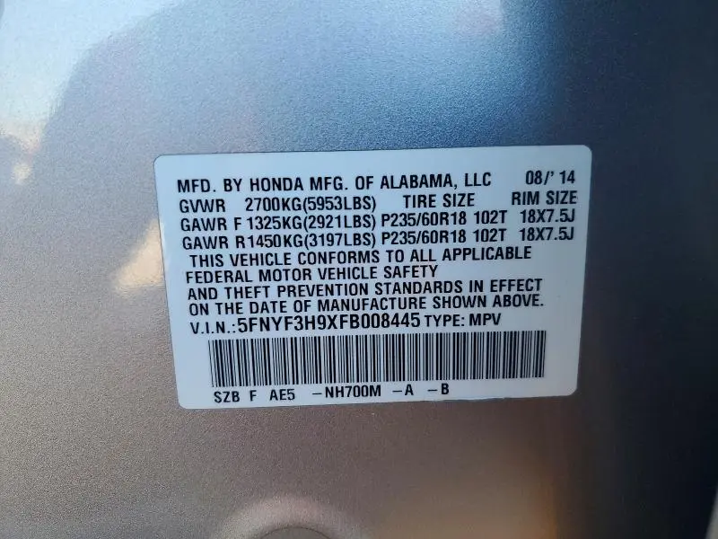 2015 HONDA PILOT TOURING  