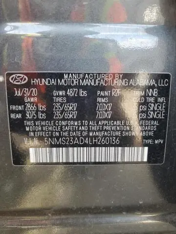 2020 HYUNDAI SANTA FE SE