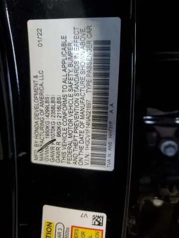 2022 HONDA ACCORD LX  