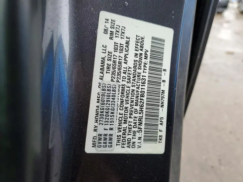2015 HONDA ODYSSEY EXL  