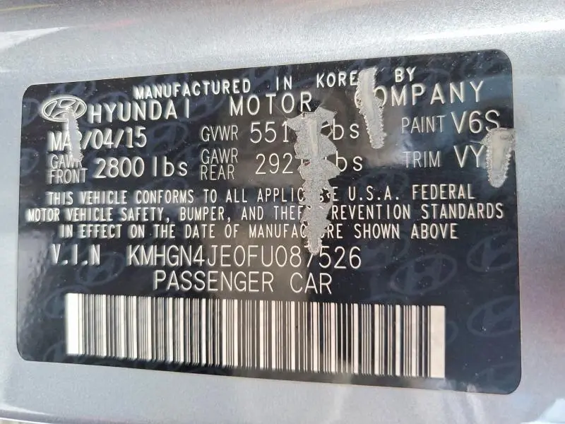2015 HYUNDAI GENESIS 3.8L  