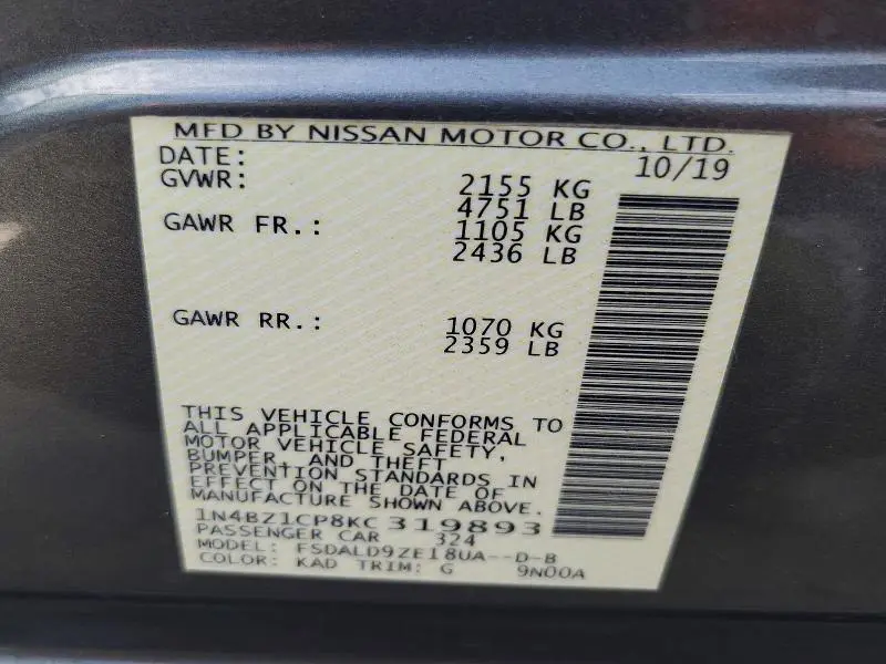 2019 NISSAN LEAF SV PLUS  