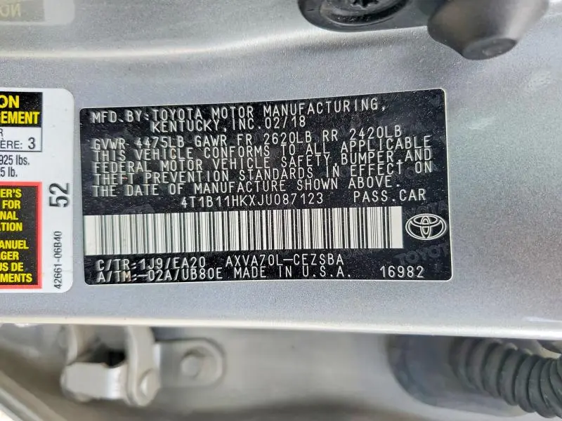 2018 TOYOTA CAMRY SE  