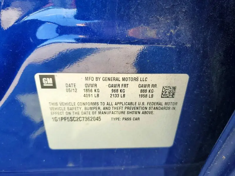 2012 CHEVROLET CRUZE LT  