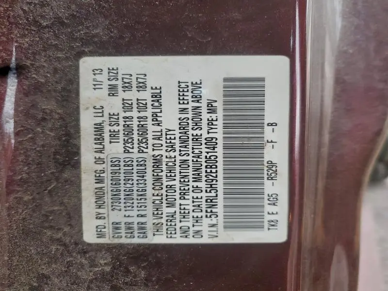 2014 HONDA ODYSSEY TOURING  