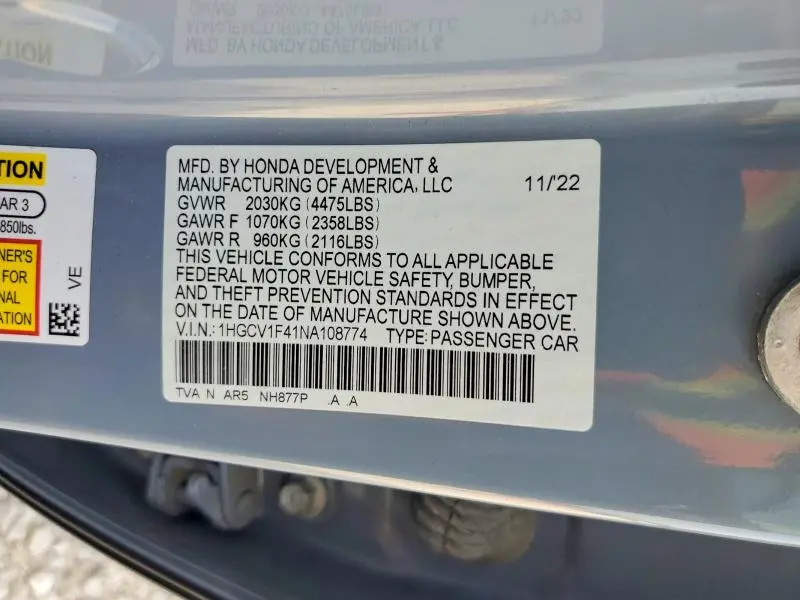2022 HONDA ACCORD SPORT SE  