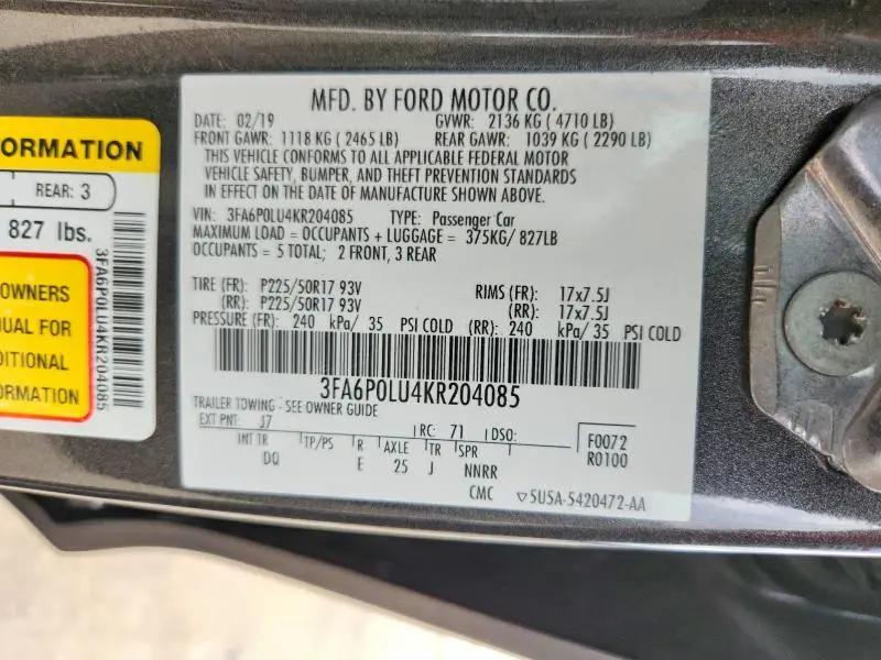 2019 FORD FUSION SE  