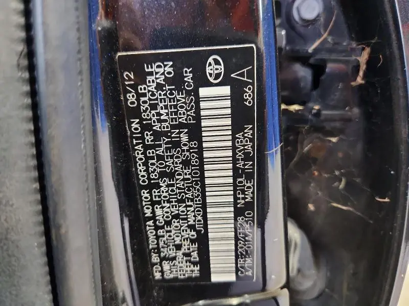 2012 TOYOTA PRIUS C TWO  