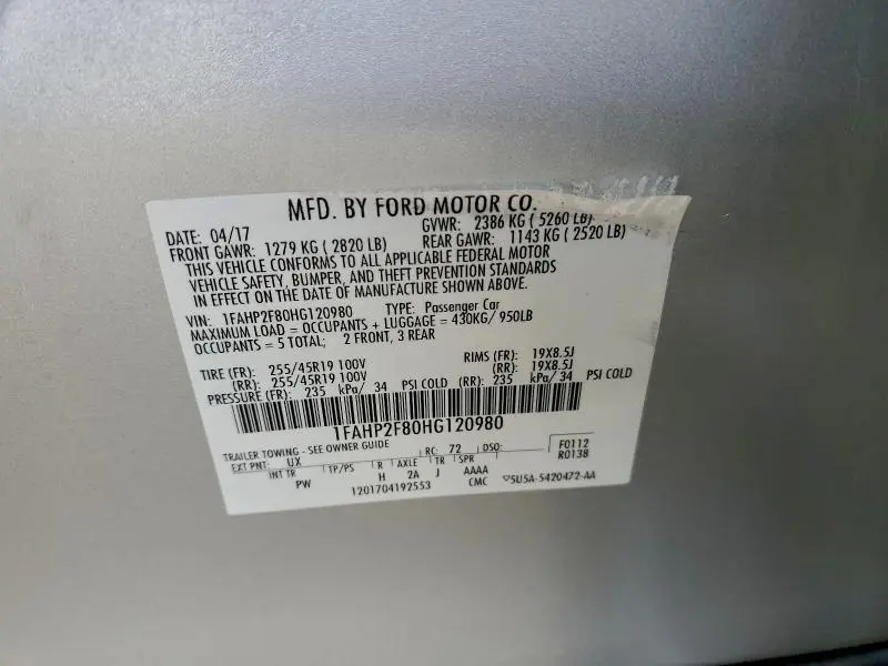 2017 FORD TAURUS LIMITED  