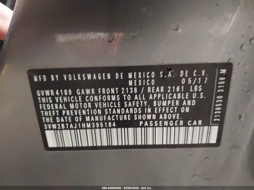 2017 VOLKSWAGEN JETTA 1.4T S