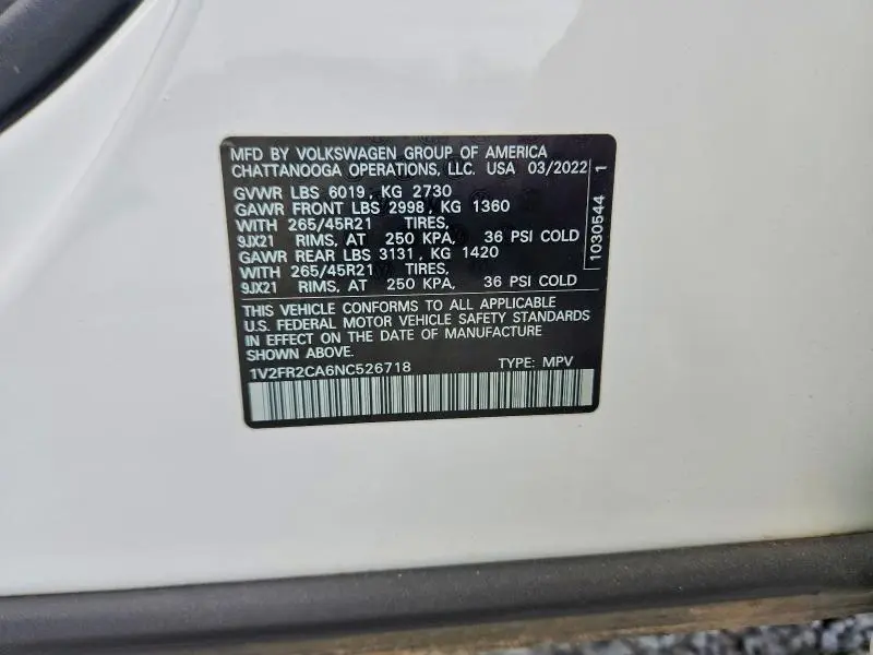 2022 VOLKSWAGEN ATLAS   